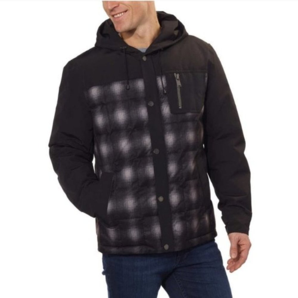 Pendelton Men's Black and Grey Puff Duck Down Hooded Jacket Parka Coat